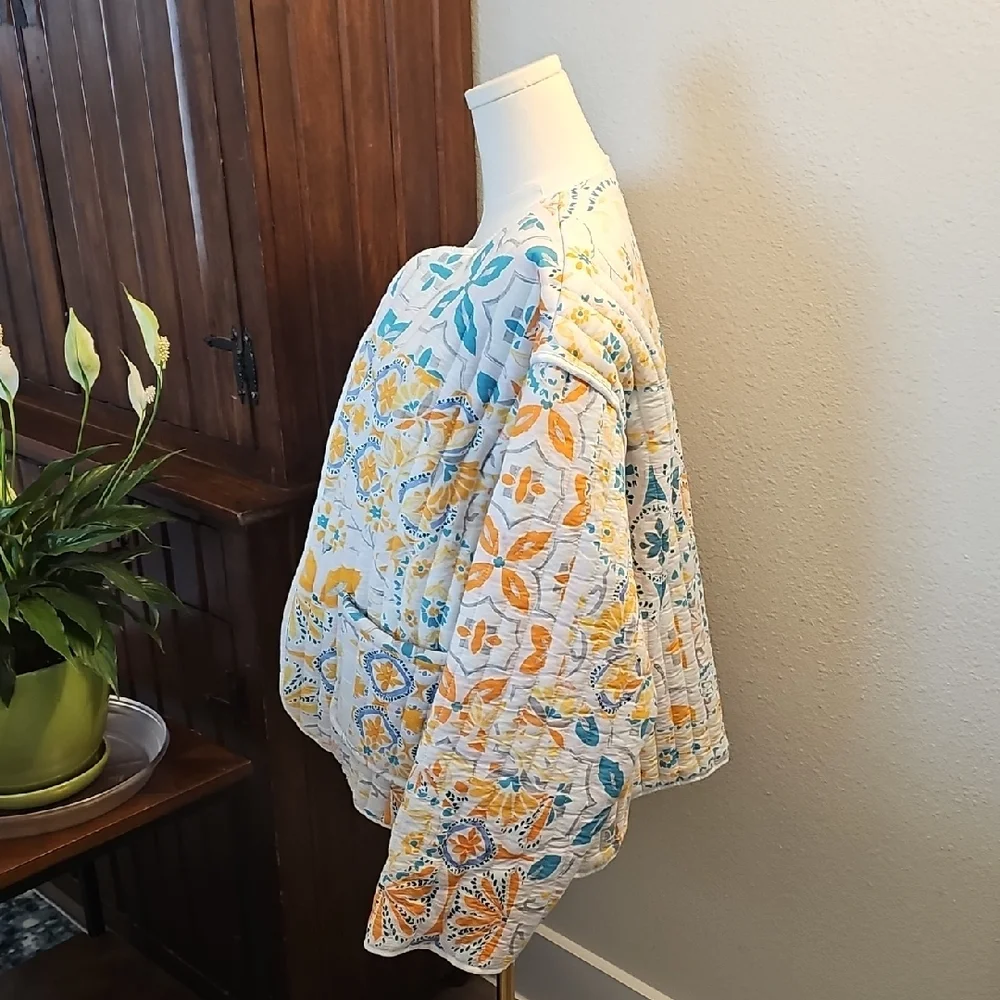 Quilted Patchwork Jacket - Yellow & Teal - Picture 3 of 6